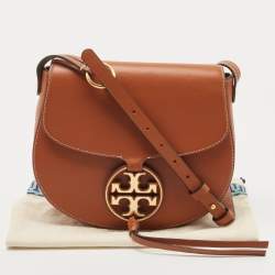 Pre Owned Tory Burch Brown Leather Miller Saddle Crossbody Bag