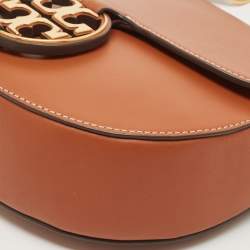Pre Owned Tory Burch Brown Leather Miller Saddle Crossbody Bag