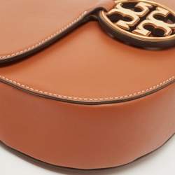 Pre Owned Tory Burch Brown Leather Miller Saddle Crossbody Bag