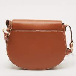 Pre Owned Tory Burch Brown Leather Miller Saddle Crossbody Bag