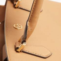 Pre Owned Tory Burch Tan Leather Triple Compartment Robinson Tote