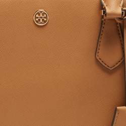 Pre Owned Tory Burch Tan Leather Triple Compartment Robinson Tote