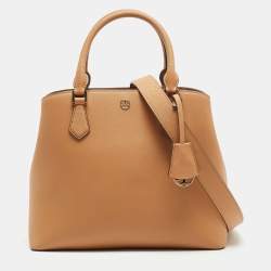 Pre Owned Tory Burch Tan Leather Triple Compartment Robinson Tote