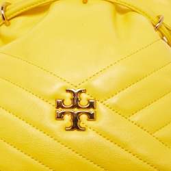 Pre Owned Tory Burch Yellow Chevron Leather Kira Bucket Crossbody Bag
