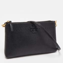 Pre Owned Tory Burch Black Leather Zip Pouch Crossbody Bag