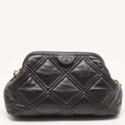 Pre Owned Tory Burch Black Quilted Leather Fleming Soft Frame Bag