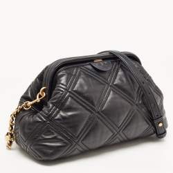 Pre Owned Tory Burch Black Quilted Leather Fleming Soft Frame Bag