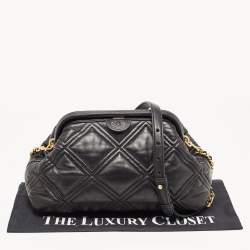 Pre Owned Tory Burch Black Quilted Leather Fleming Soft Frame Bag