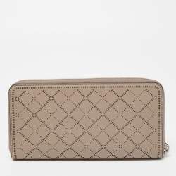 Tory Burch Beige Diamond Laser Cut Leather Zip Around Wallet