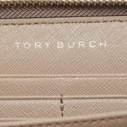 Tory Burch Beige Diamond Laser Cut Leather Zip Around Wallet