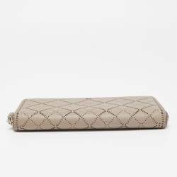 Tory Burch Beige Diamond Laser Cut Leather Zip Around Wallet