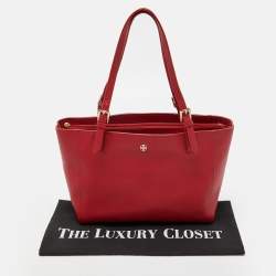Pre Owned Tory Burch Red Leather Medium York Buckle Tote