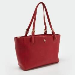 Pre Owned Tory Burch Red Leather Medium York Buckle Tote