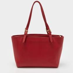 Pre Owned Tory Burch Red Leather Medium York Buckle Tote