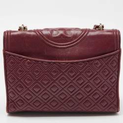 Pre Owned Tory Burch Burgundy Leather Large Fleming Shoulder Bag