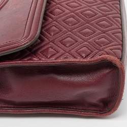 Pre Owned Tory Burch Burgundy Leather Large Fleming Shoulder Bag