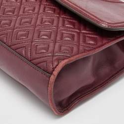 Pre Owned Tory Burch Burgundy Leather Large Fleming Shoulder Bag