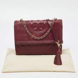 Pre Owned Tory Burch Burgundy Leather Large Fleming Shoulder Bag