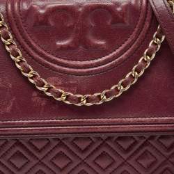 Pre Owned Tory Burch Burgundy Leather Large Fleming Shoulder Bag