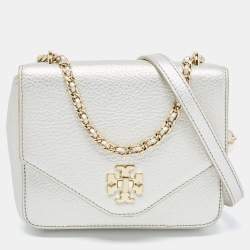 Pre Owned Tory Burch Silver Leather Mini Kira Crossbody Bag