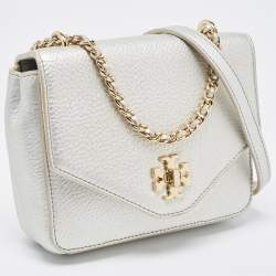 Pre Owned Tory Burch Silver Leather Mini Kira Crossbody Bag