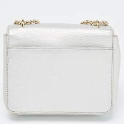 Pre Owned Tory Burch Silver Leather Mini Kira Crossbody Bag