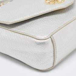 Pre Owned Tory Burch Silver Leather Mini Kira Crossbody Bag