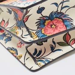 Pre Owned Tory Burch White Floral Print Leather Parker Chain Shoulder Bag