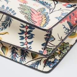 Pre Owned Tory Burch White Floral Print Leather Parker Chain Shoulder Bag