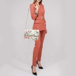 Pre Owned Tory Burch White Floral Print Leather Parker Chain Shoulder Bag