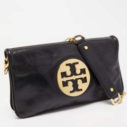 Pre Owned Tory Burch Black Glossy Leather Reva Chain Clutch