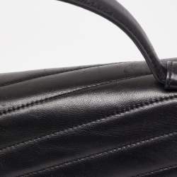 Pre Owned Tory Burch Black Chevron Leather Kira Top Handle Satchel