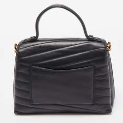 Pre Owned Tory Burch Black Chevron Leather Kira Top Handle Satchel