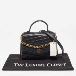 Pre Owned Tory Burch Black Chevron Leather Kira Top Handle Satchel