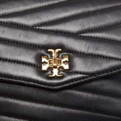 Pre Owned Tory Burch Black Chevron Leather Kira Top Handle Satchel