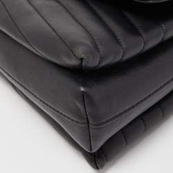 Pre Owned Tory Burch Black Chevron Leather Kira Top Handle Satchel