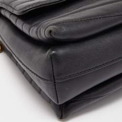 Pre Owned Tory Burch Black Chevron Leather Kira Top Handle Satchel