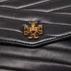 Pre Owned Tory Burch Black Chevron Leather Kira Top Handle Satchel