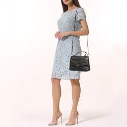 Pre Owned Tory Burch Black Chevron Leather Kira Top Handle Satchel