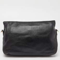 Pre Owned Tory Burch Black Leather Whipstitch Fold Over Crossbody Bag