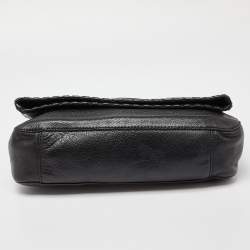 Pre Owned Tory Burch Black Leather Whipstitch Fold Over Crossbody Bag