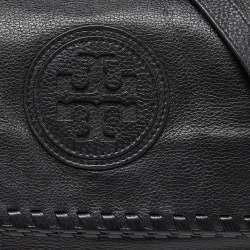 Pre Owned Tory Burch Black Leather Whipstitch Fold Over Crossbody Bag