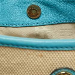 Pre Owned Tory Burch Beige/Blue Canvas and Leather Double Pocket Bag