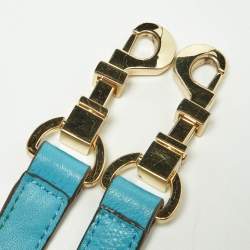 Pre Owned Tory Burch Beige/Blue Canvas and Leather Double Pocket Bag