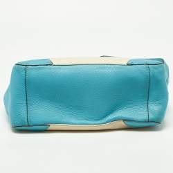 Pre Owned Tory Burch Beige/Blue Canvas and Leather Double Pocket Bag