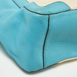 Pre Owned Tory Burch Beige/Blue Canvas and Leather Double Pocket Bag