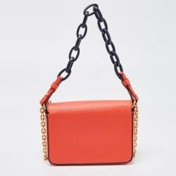 Pre Owned Tory Burch Coral Red Leather Mini Kira Shoulder Bag