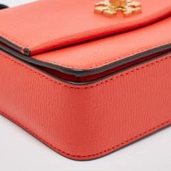 Pre Owned Tory Burch Coral Red Leather Mini Kira Shoulder Bag