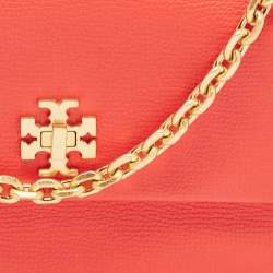 Pre Owned Tory Burch Coral Red Leather Mini Kira Shoulder Bag
