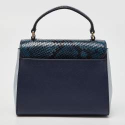 Tory Burch Blue Python Effect and Leather Robinson Flap Top Handle Bag